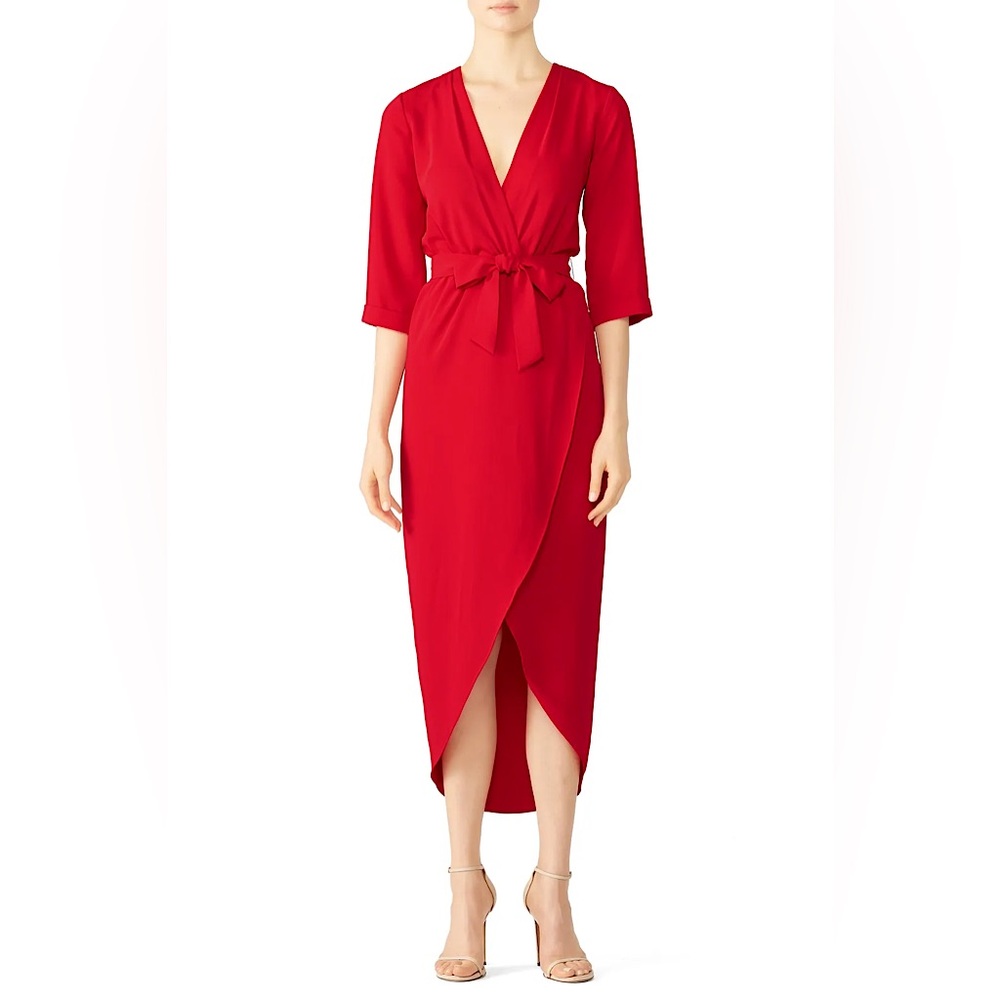 Amanda Uprichard Red Wrap Midi Dress